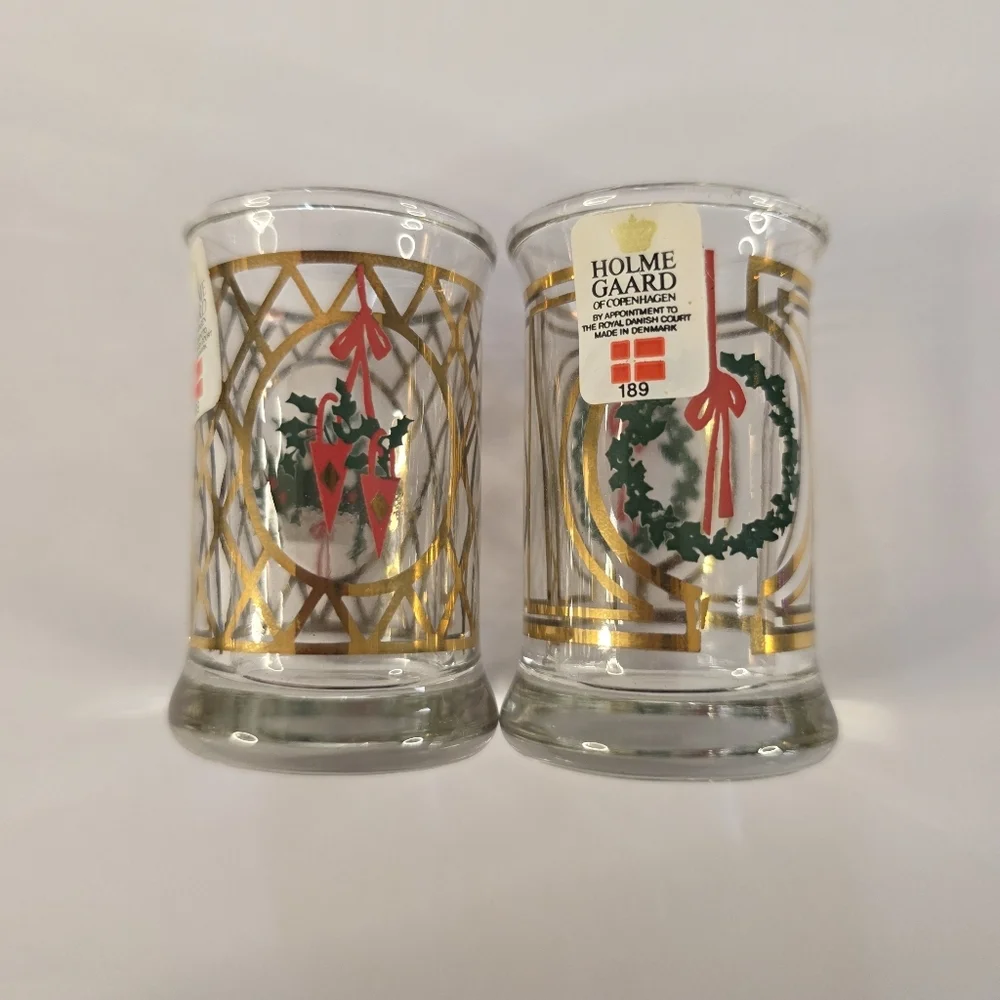 Holmegaard 1989 Christmas Dram Glasses Set of 2 Jette Frølich Holiday Denmark